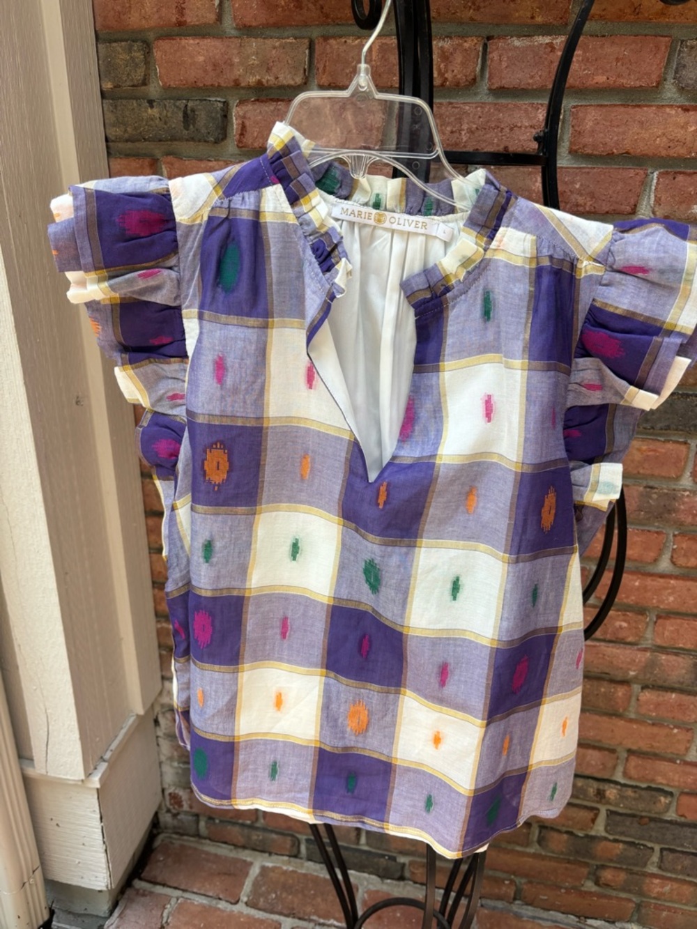 Marie Oliver ' Purple Plaid Ruffle Sleeve Top